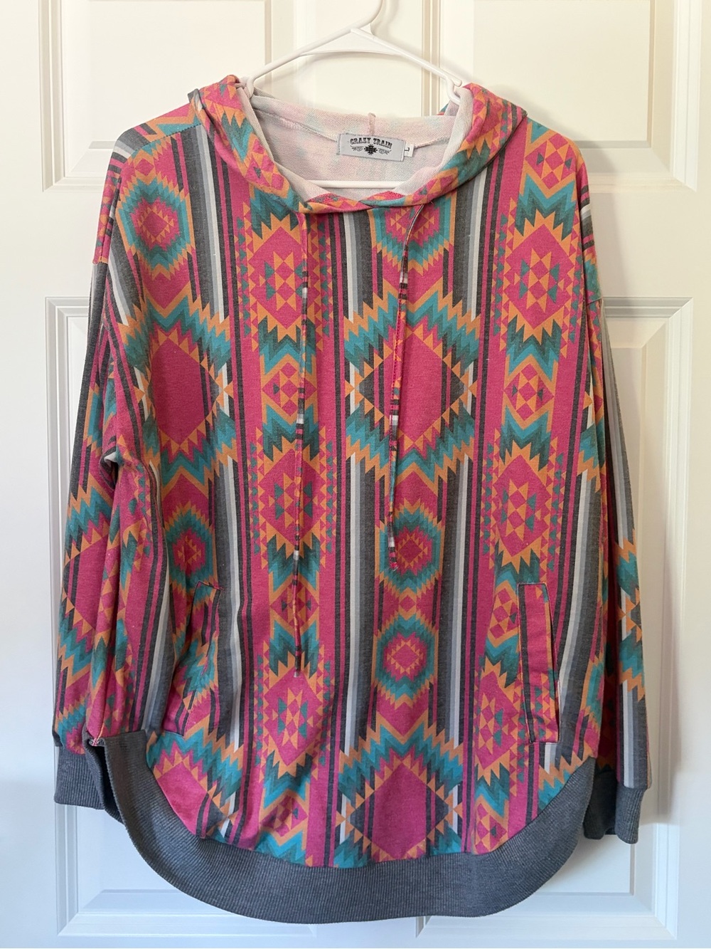 Crazy Train Pink Teal Southwestern Pullover